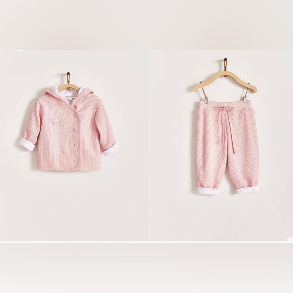 Babycottons Girl Mini Safari Waffle Cardigan and Joggers Set. 9 Month.